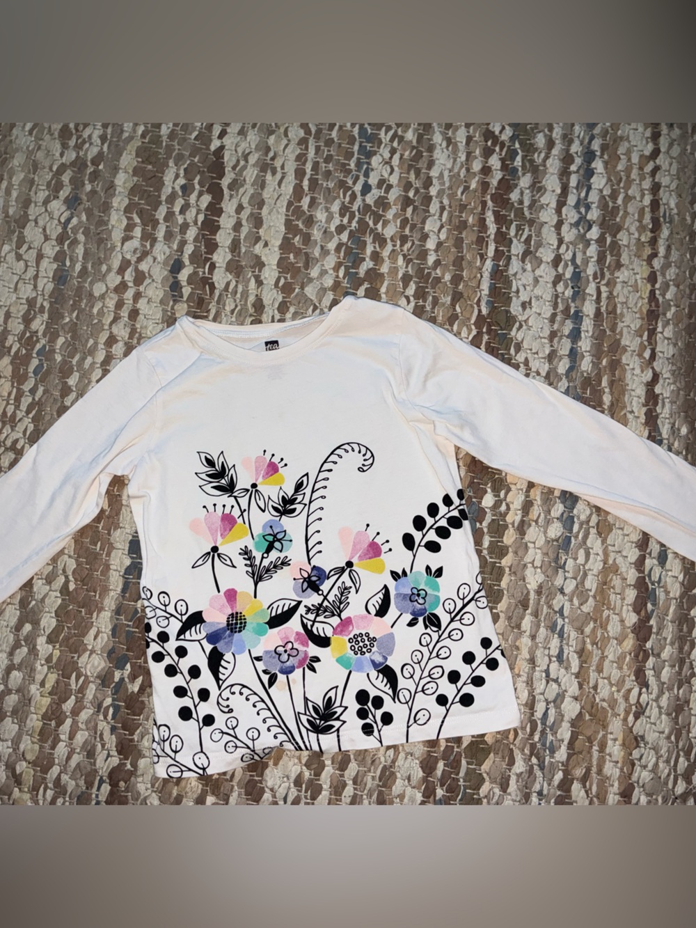Tea Collection White Long Sleeve Tee with Multicolor Floral Design